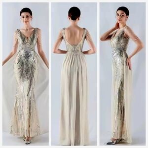 Elegant Silver Evening Gown